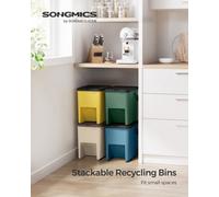 Songmics Recycling Bins For Kitchen, Set Of 4 Stackable Trash Bins, 20L Each, Waste Separation System, Press-To-Open Lids