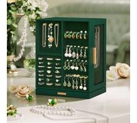 Songmics Revolving Jewellery Storage Tower, Spinning Display Organiser With Drawers, Glass Window, Forest Green