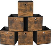 Songmics Rfb102B01 Storage Box, Set Of 6, Box With Handle,30 X 30 X 30 Cm, Suitable For Cubic Furniture, Rustic Brown And Black