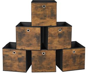 Songmics Rfb102B01 Storage Box, Set Of 6, Box With Handle,30 X 30 X 30 Cm, Suitable For Cubic Furniture, Rustic Brown And Black