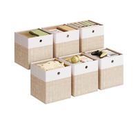 SONGMICS RFB426LF02 Storage Boxes, Set of 6, Storage Basket, Organiser Boxes with PP Panels, Odourless, Folding Box, Fabric Box for Cube Shelf, 26 x 26 x 28 cm, Cloud White/Sand Beige