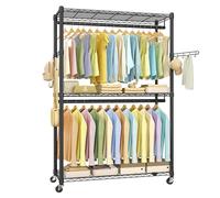 SONGMICS Rolling Clothes Rack, Metal Clothes Rail, 110 x 40 x 199 cm | Heavy-Duty Clothes Rack on Wheels, Adjustable Shelves and Hanging Rails, Hooks, Black, Portable Wardrobe LGR414B01