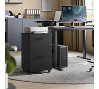 Songmics Rolling Filing Cabinet With Two Drawers, Small Mobile File Unit And Printer Stand For Home Office, Matte Black