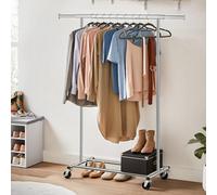 Songmics Rolling Garment Rack, Sturdy Clothes Rail With Adjustable Hanging Bar, Simple Setup, Portable, Silver