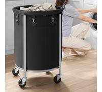 Songmics Rolling Laundry Cart, Mobile Washing Basket With Wheels, Large Hamper With Removable Bag, Black And Silver