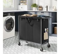 Songmics Rolling Laundry Hamper, Triple-Compartment Clothes Basket, Spacious, Liner Removal, Ink Black