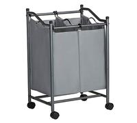 SONGMICS Rolling Laundry Sorter, Laundry Basket with 2 Removable Bags, Laundry Trolley, Toy Organiser on Wheels, Sturdy, 2 x 45L, Grey LSF002GS