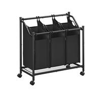SONGMICS Rolling Laundry Sorter, Laundry Basket with 3 Removable Bags, Laundry Hamper, Laundry Trolley, for Laundry Room, Bedroom, Bathroom, 3 x 45 L, Ink Black RLS102B01