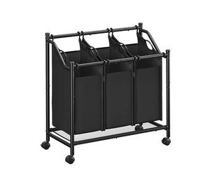 SONGMICS Rolling Laundry Sorter, Laundry Basket with 3 Removable Bags, Laundry Hamper, Laundry Trolley, for Laundry Room, Bedroom, Bathroom, 3 x 45 L, Ink Black RLS102B01