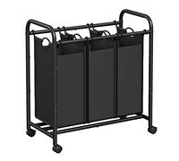 SONGMICS Rolling Laundry Sorter, Laundry Basket with 3 Removable Bags, Laundry Trolley, Toy Organiser on Wheels, Sturdy, 3 x 44L, Black LSF003B