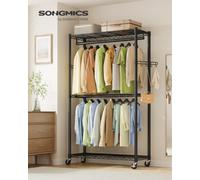 Songmics Rolling Portable Wardrobe, Heavy-Duty Metal Clothes Rack On Wheels, With Adjustable Shelves And Hanging Rails