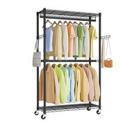 SONGMICS Rolling Portable Wardrobe, Heavy-Duty Metal Clothes Rack on Wheels, with Adjustable Shelves and Hanging Rails, Hooks, 40 x 90 x 199 cm, Ink Black LGR416BH01