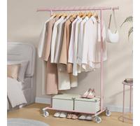 Songmics Rolling Wardrobe Solution, Durable Clothes Organizer With Adjustable Bar, Portable Design, Jelly Pink