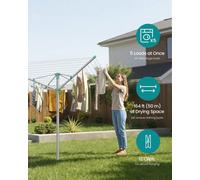 Songmics Rotary Washing Line, Height-Adjustable Outdoor Aluminum Drying Rack With Ground Anchor,silver And Green