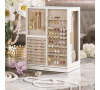 SONGMICS Rotating Jewellery Box with 7 Drawers & Glass Display in White SONGMICS White