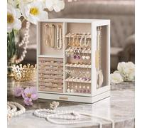 SONGMICS Rotating Jewellery Box with Glass Display & 5 Drawers in White SONGMICS White