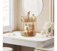 Songmics Rotating Makeup Organiser 2 Tier Customisable Skincare Rack In Gold Gold