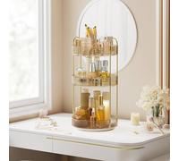 SONGMICS Rotating Makeup Organiser 3 Tier Customisable Skincare Holder in Gold SONGMICS Gold