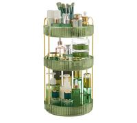 SONGMICS Makeup Organiser Rotating, 3-Tier Round Skincare Organiser, Customisable, Toiletries Cosmetics Organiser, Gift, Pale Green JKA011C01