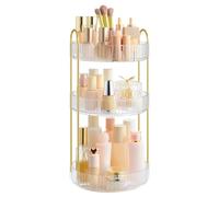 SONGMICS Makeup Organiser Rotating, 3-Tier Round Skincare Organiser, Customisable, Toiletries Cosmetics Organiser, Gift, Transparent JKA011W02