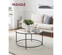 Songmics Round Coffee Table For Living Room, Glass Coffee Table With Metal Frame, Modern Coffee Table