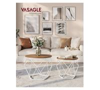 Songmics Round Coffee Tables, Set Of 2 Side Tables, Removable Tabletop, Steel Frame, For Living Room, Honey Brown And Cloud White