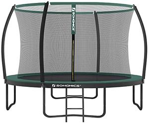 SONGMICS Round Garden Trampoline with Safety Net, Ladder and Padded Bars, Safety Cover, Black, Dark Green STR122C01 Ø 366 cm