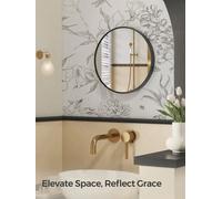 Songmics Round Mirror, 40.7 Cm Bathroom Mirror For Wall, Metal Frame, Easy To Install, Modern Wall Mirror, Ink Black