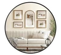 SONGMICS Round Mirror, 80 cm Bathroom Mirror for Wall, Metal Frame, Easy to Install, Modern Wall Mirror for Bathroom, Living Room, Bedroom, Entryway, Hallway, Ink Black LWM108BD01