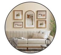 SONGMICS Round Mirror, 91 cm Bathroom Mirror for Wall, Metal Frame, Easy to Install, Modern Wall Mirror for Bathroom, Living Room, Bedroom, Entryway, Hallway, Ink Black LWM105B01
