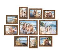SONGMICS Rustic Brown Collage Picture Frames, Set of 10, 8x10, 5x7, 4x6 Sizes, Wall Mount or Tabletop Display, MDF and Glass, Easy Picture Change