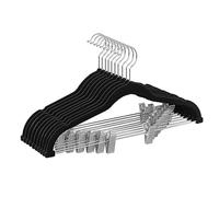 SONGMICS Trouser Hangers, Set of 10 Velvet Hangers with Adjustable Clips, 42.5 cm Long, Non-Slip, Space-Saving, for Skirts, Coats, Dresses, Black CRF012B10