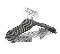 SONGMICS Trouser Hangers, Set of 10 Velvet Hangers with Adjustable Clips, 42.5 cm Long, Non-Slip, Space-Saving, for Skirts, Coats, Dresses, Grey CRF012G10