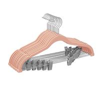 SONGMICS Trouser Hangers, Set of 10 Velvet Hangers with Adjustable Clips, 42.5 cm Long, Non-Slip, Space-Saving, for Skirts, Coats, Dresses, Light Pink CRF012R10