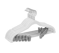 SONGMICS Trouser Hangers, Set of 10 Velvet Hangers with Adjustable Clips, 42.5 cm Long, Non-Slip, Space-Saving, for Skirts, Coats, Dresses, White CRF012W10