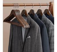 SONGMICS Set of 10 Wooden Hangers with Non Slip Bar & Notches in Dark Brown SONGMICS Dark Brown