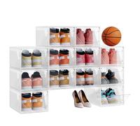 SONGMICS Set of 12 Shoe Boxes Bundle, Clear Stackable | Plastic Shoe Storage Organiser, Magnetic Doors, Space Saving Wardrobe Storage
