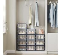 Songmics Set Of 12 Shoe Holders, Stackable Shoe Organizers Boxes, Foldable And Multifunctional, Transparent & Charcoal Blue