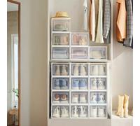 Songmics Set Of 18 Foldable Shoe Organizers, Clear Storage Boxes For Closet, White And Tranparent