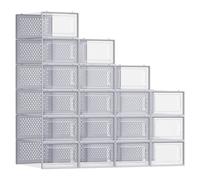 Songmics Set Of 18 Sneaker Storage Boxes, Foldable And Stackable Shoe Organisers For Closet, Versatile, Grey And Transparent