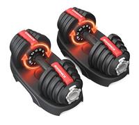 SONGMICS Set of 2 Adjustable Dumbbells, 11-in-1 Weights 1.5-12.5 kg Each, Quick Dial, Space-Saving, Non-Slip Handle, Storage Tray, Home Gym Strength Training, Black and Red SYL525R101