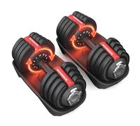SONGMICS Set of 2 Adjustable Dumbbells, 12.5KG/18KG/24KG Pair, Quick Dial, Space-Saving, Non-Slip Handle, Storage Tray, Home Gym Strength Training