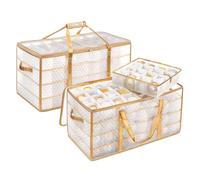 SONGMICS Set of 2 Christmas Ornament Storage Boxes, Storage Cube Bins for Christmas Decorations, 256 Box Places, Modular Dividers, 64.5 x 33.5 x 34 cm, Sandy Gold RFB029A07