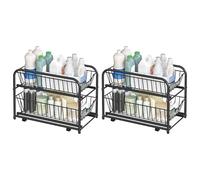 SONGMICS Set of 2 Cupboard Organiser, 2-Tier Under Sink Storage Organiser with Sliding Basket Drawers, Stackable Cabinet Organiser for Kitchen, Bathroom, Ink Black KCS017B02V1