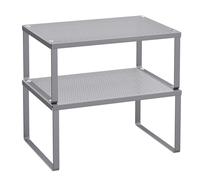 SONGMICS Set of 2 Cupboard Organisers, Kitchen Storage, Stackable, Expandable, Metal Counter Shelves, Silver KCS01SV