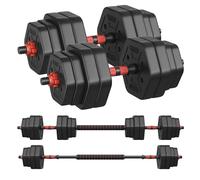 SONGMICS Set of 2 Dumbbell Sets, 30 kg Weights Each with Connecting Bar, Hexagon, Adjustable Weight Plates, for Men Women Workout, Fitness Training, Weight Lifting, Home Gym, Ink Black SYL300BH01