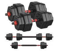 SONGMICS Set of 2 Dumbbell Sets, 30 kg Weights Each with Connecting Bar, Hexagon, Adjustable Weight Plates, for Men Women Workout, Fitness Training,