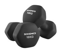 SONGMICS Set of 2 Dumbbells, 2 x 10 kg Hand Weights with Neoprene Coating, Hexagonal Dumbbells Pair, Home Workout, Fitness Training Exercise, Ink Black SYL110B01
