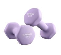 SONGMICS Set of 2 Dumbbells, 2 x 2 kg Hand Weights with Neoprene Coating, Hexagonal Dumbbells Pair, Home Workout, Fitness Training Exercise, Ash Purple SYL904PZ02