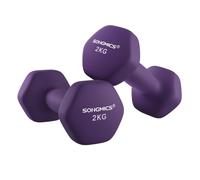 SONGMICS Set of 2 Dumbbells, 2 x 2 kg Hand Weights with Neoprene Coating, Hexagonal Dumbbells Pair, Home Workout, Fitness Training Exercise, Purple S